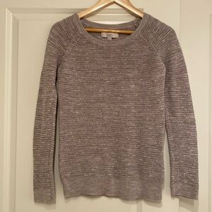 LOFT sweater, fitted, size: M, 100%cotton, light gray, gently used.
